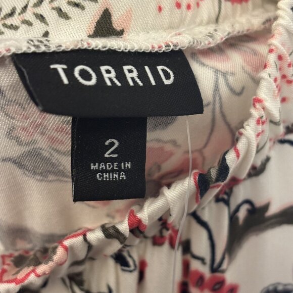 Floral Sleeveless High-Neck Dress With Pockets By Torrid Size 2 White/Pink/Black - Picture 6 of 14